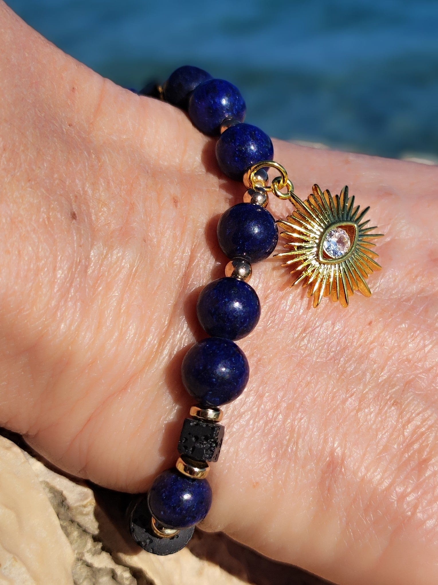 Bracelet Lapis Lazuli & Pierre de Lave - 5