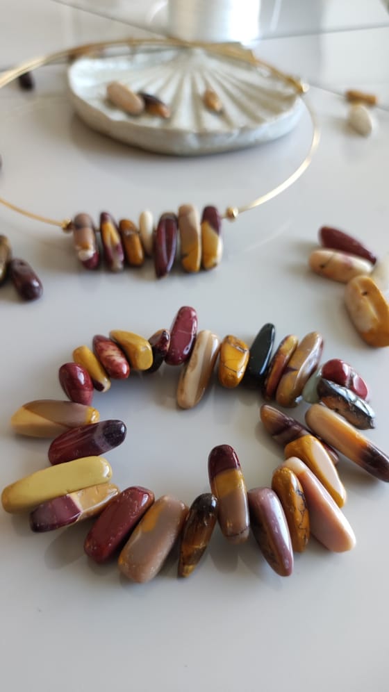Ras de cou en Jaspe Mokaïte & Bracelet assorti