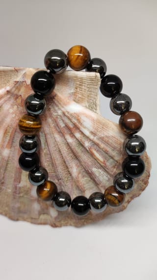 Bracelet Trois Pierres Œil de Tigre Hématite Obsidienne - 1