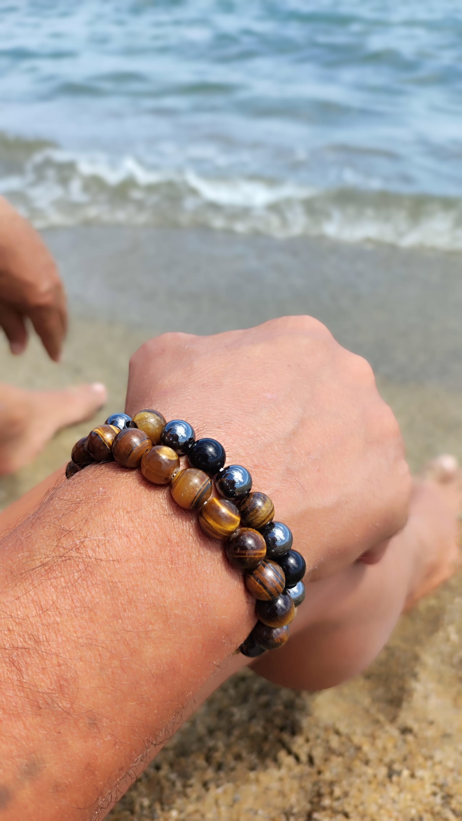 Bracelet Trois Pierres Œil de Tigre Hématite Obsidienne - 2